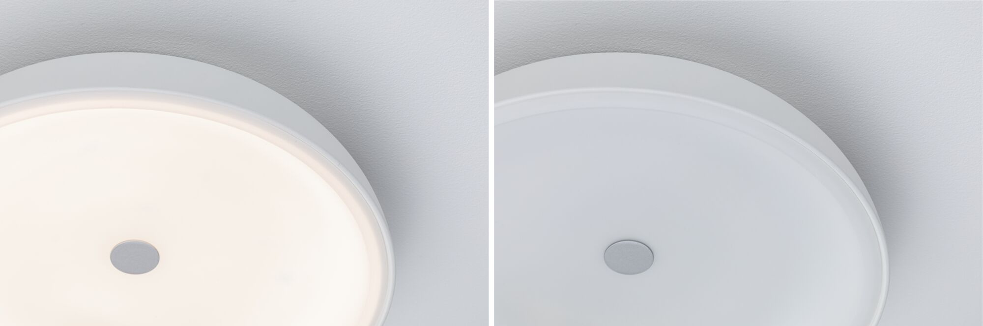 Runde weiße LED-Deckenleuchte mit Diffusor und mittigem grauem Akzent für modernes Raumlicht