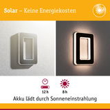 Solarbetriebene rechteckige Wandlampe in Weiß und Schwarz mit LED-Beleuchtung und Akku-Ladeanzeige