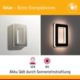 Solarbetriebene rechteckige Wandlampe in Weiß und Schwarz mit LED-Beleuchtung und Akku-Ladeanzeige