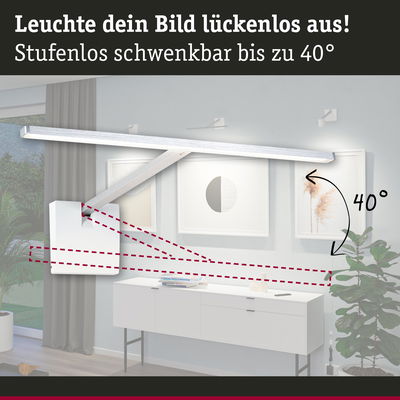 Weißer LED-Wandleuchter mit schwenkbarem Arm bis 40° für gezielte Wandbeleuchtung im Wohnraum