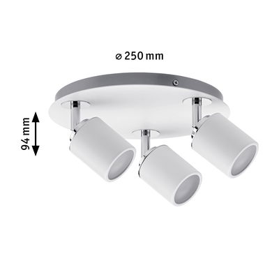 Plafonnier blanc en métal à trois spots réglables de 250 mm de diamètre