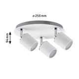 Hvid metal loftspot med tre justerbare lamper og 250 mm diameter