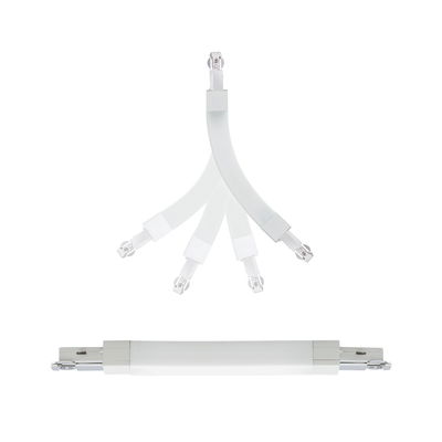 Witte flexibele LED-connector van kunststof voor railsystemen, verstelbaar en duurzaam