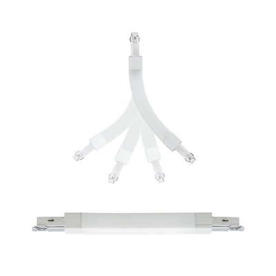 White flexible LED connector made of plastic for track lighting systems, adjustable and durable