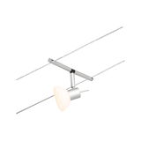 Modern cable spotlight with matte silver aluminum body and white glass for flexible lighting solutions