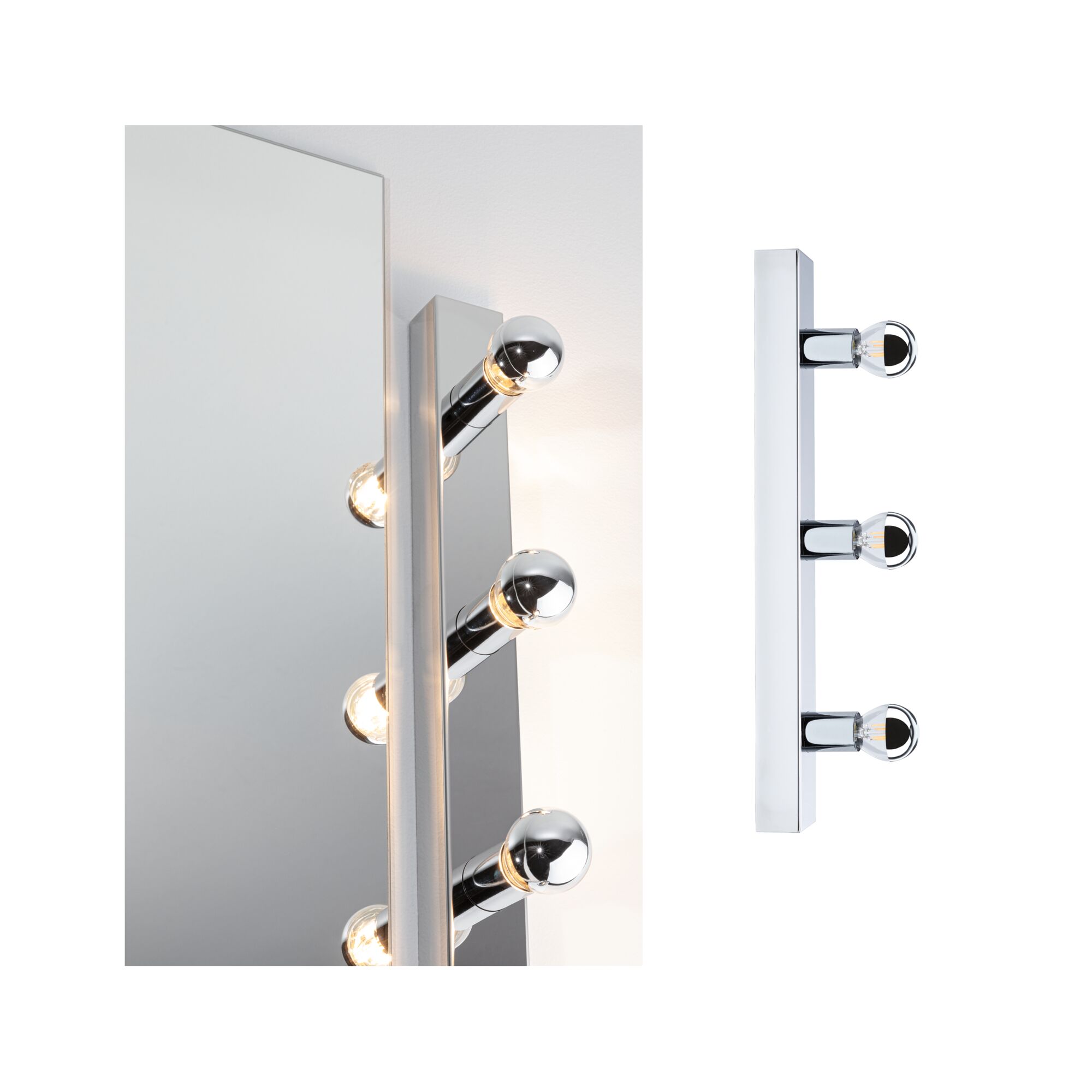 Éclairage de miroir Regula II IP44 E14 230V max. 3x40W gradable Chrome Applique miroir LED chromée avec trois ampoules rondes pour éclairage de salle de bain moderne