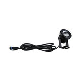 Zwarte metalen LED-spot met lange kabel voor flexibele buitenverlichting en tuinlicht.
