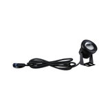 Black metal LED spotlight with long cable for flexible outdoor lighting and garden illumination.