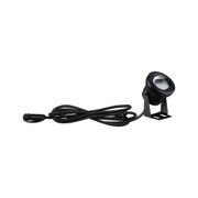 Schwarzer LED-Strahler aus Metall mit langem Kabel für flexible Außenbeleuchtung und Gartenlicht.