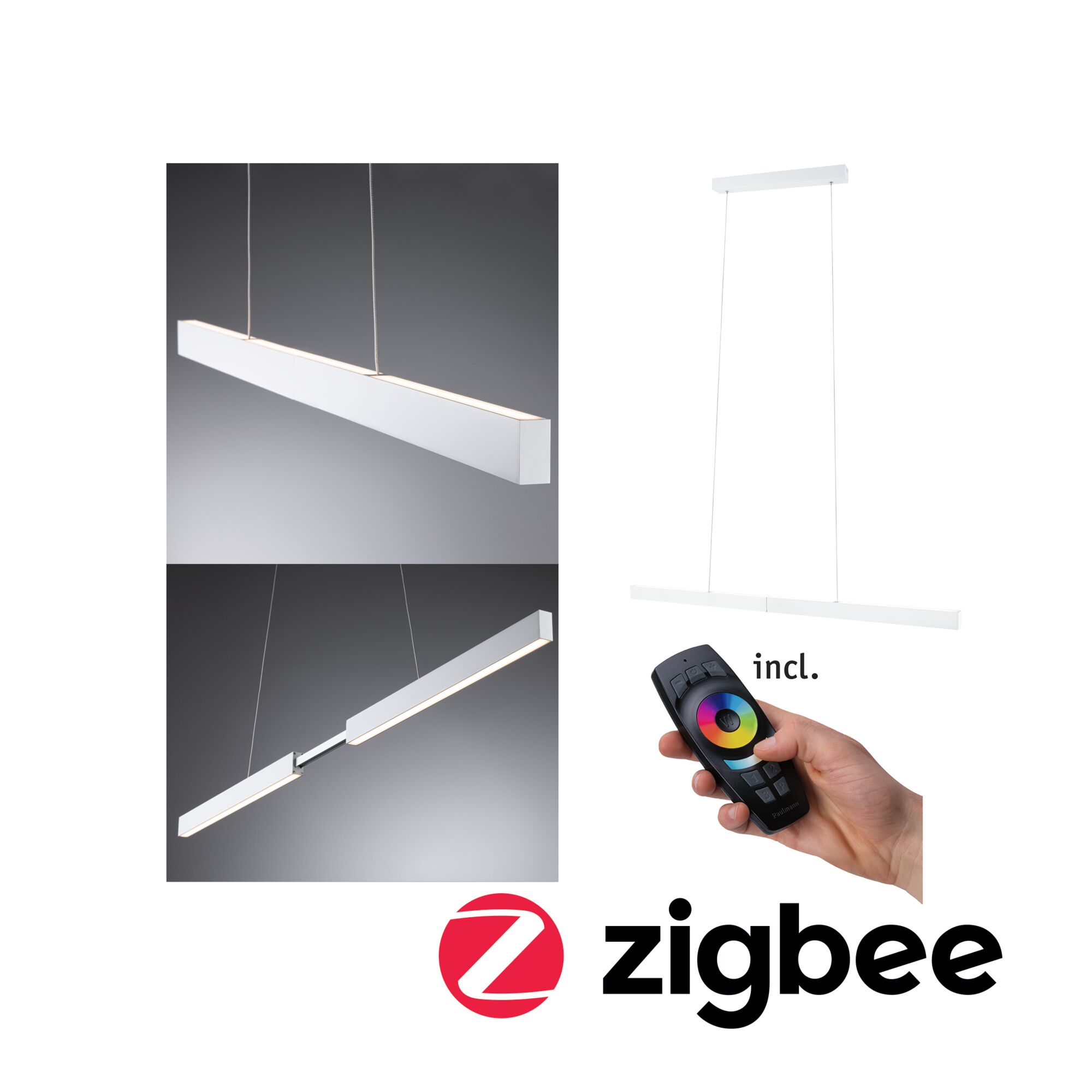 Witte metalen LED-hanglamp met afstandsbediening en Zigbee voor slimme verlichting