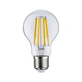 Classic LED light bulb with clear glass and yellow filaments, energy-efficient lighting solution