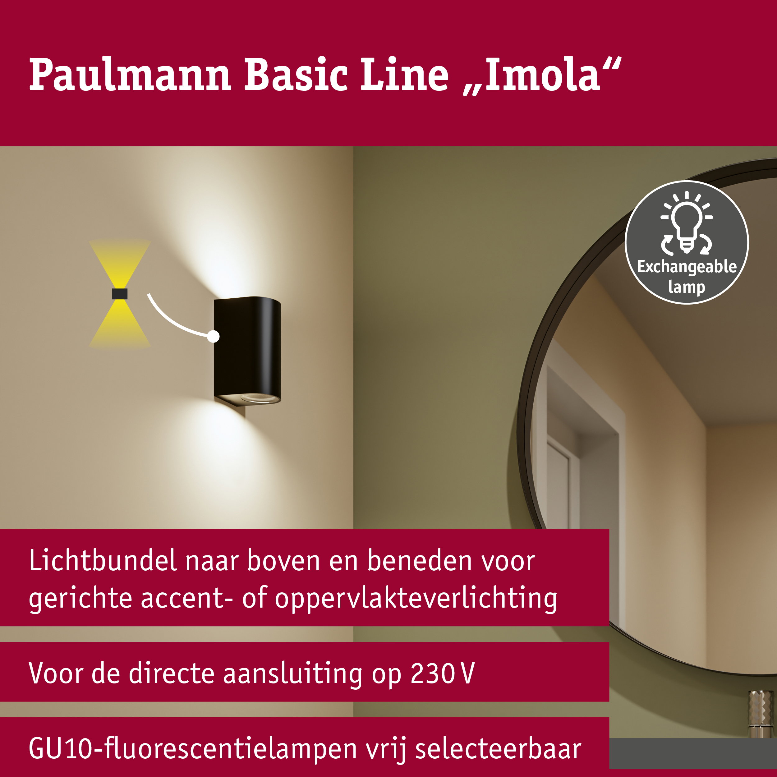 Wandlamp Perugia IP44 GU10 230V max. 2x10W Zwart mat