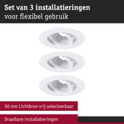 Set van 3 witte, draaibare inbouwspots met 50 mm lichtbron voor flexibel gebruik