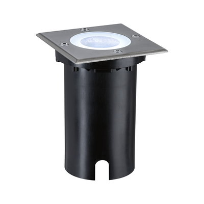 Recessed LED floor light with stainless steel and black plastic housing for outdoor use