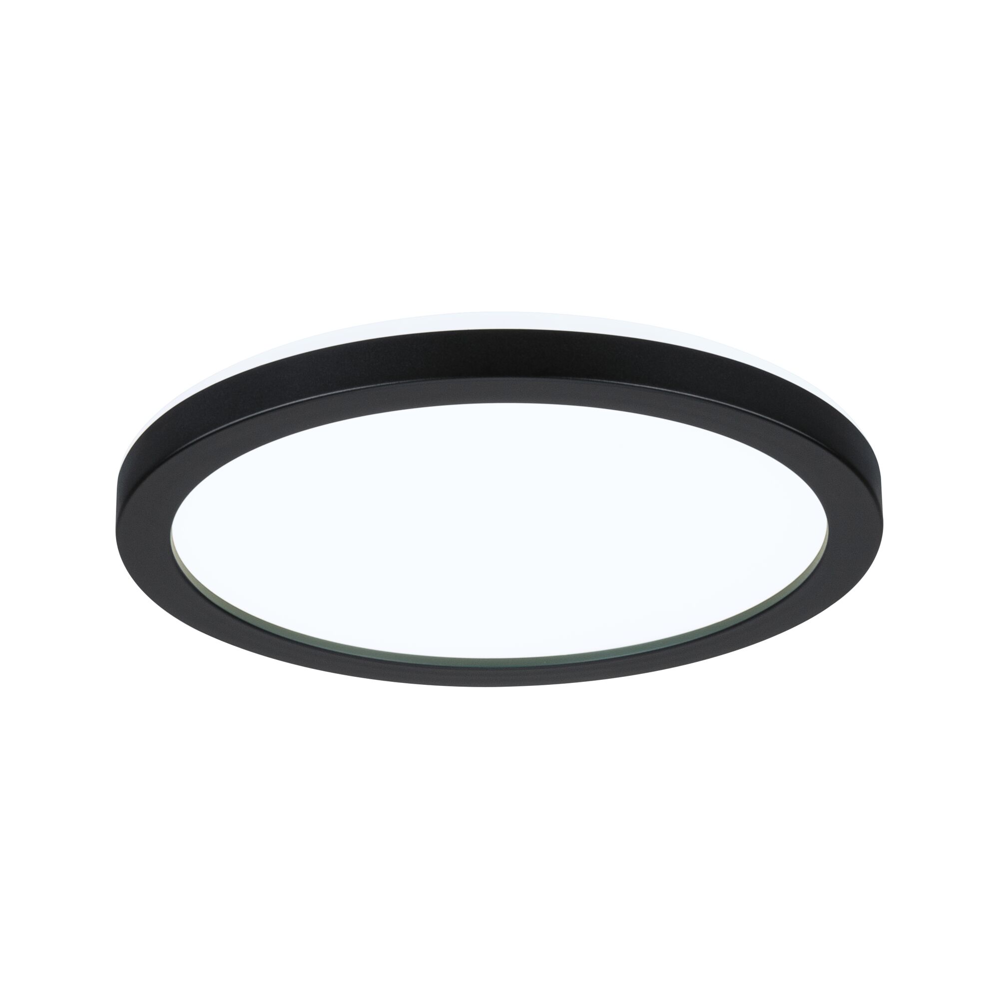 Plafonnier LED rond avec cadre en aluminium noir et diffuseur blanc pour un éclairage moderne
