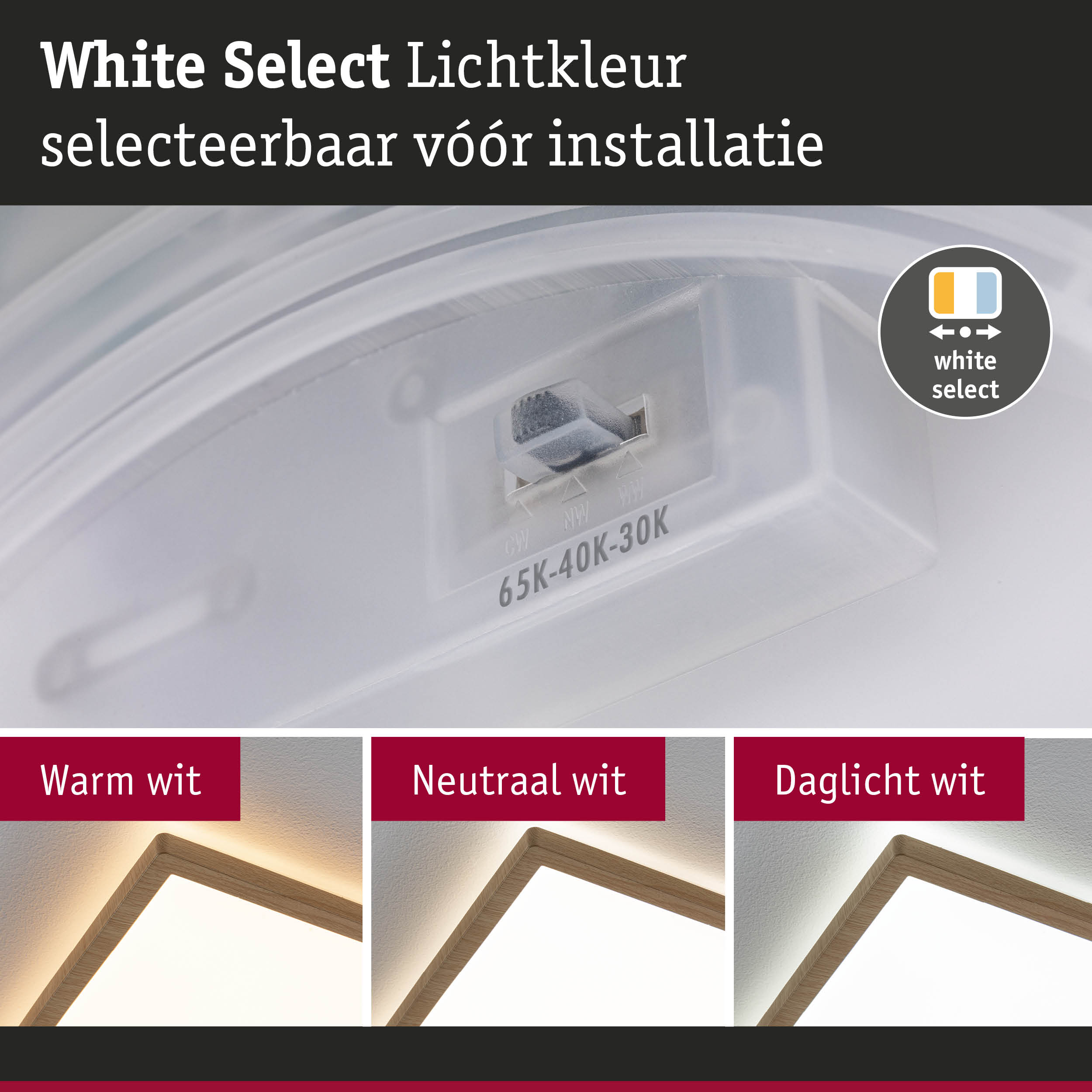 Witte Select lichtkleurregelaar voor LED-verlichting met warm, neutraal en daglicht wit