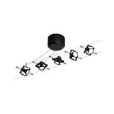 Black LED cable lighting system with five adjustable spotlights for modern room illumination