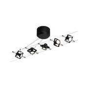 Schwarzes Kabelstrahler-Set mit fünf verstellbaren LED-Spots und Metallseilen für moderne Beleuchtung