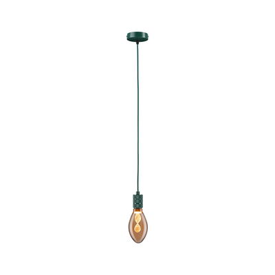 Green pendant light with brown bulb and decorative LED filament for stylish home lighting