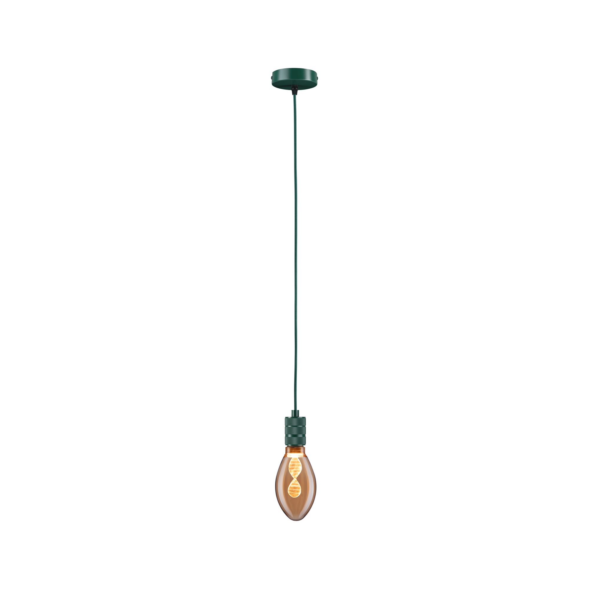 Groene hanglamp met bruine lamp en decoratief LED-filament voor sfeervolle woonverlichting