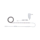 White LED strip with power adapter and dimmer for versatile indoor lighting solutions