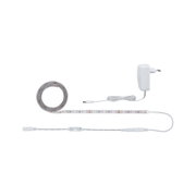 White LED strip light with power adapter and controller for versatile lighting setups