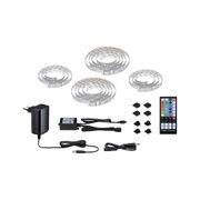 RGBW LED-Lichtband Set mit Fernbedienung, Netzteil und Verbindungskabeln für flexible Farbbeleuchtung