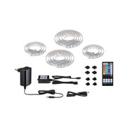 RGBW LED strip kit with remote, power adapter and cables for versatile colour lighting setup