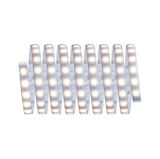 Flexible LED strip light with warm white glow and adhesive backing for versatile lighting solutions.