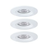 Three white plastic recessed LED spotlights for energy-efficient room lighting