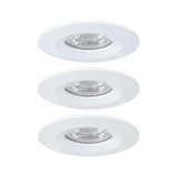 Set of three white plastic LED recessed spotlights for energy-efficient room lighting