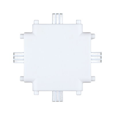 Witte kunststof connector voor LED-rails met vier aansluitpunten