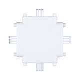 White plastic connector for LED track lighting with four connection points