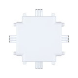 Witte kunststof connector voor LED-rails met vier aansluitpunten
