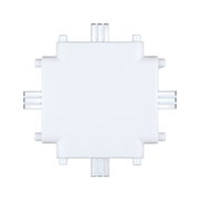 White plastic connector for LED track lighting with four connection points