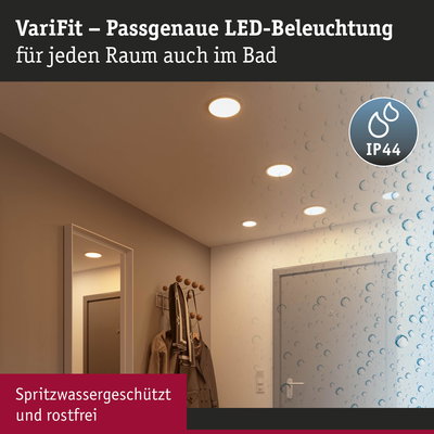 VariFit LED-Einbaustrahler in Weiß, spritzwassergeschützt IP44, ideal für Bad und Wohnräume