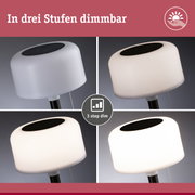 Weiße LED-Tischlampe mit schwarzem Solarpanel, dimmbar in drei Stufen für energiesparende Beleuchtung