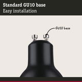 Black GU10 lamp base with metal contacts for easy installation of LED bulbs and lighting fixtures