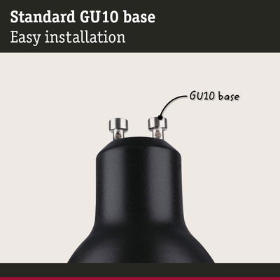 Black GU10 lamp base with metal contacts for easy installation of LED bulbs and lighting fixtures
