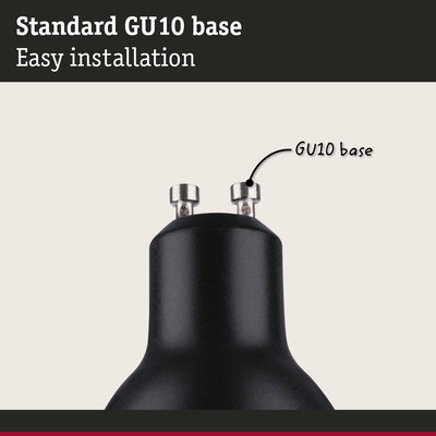 Black GU10 lamp base with metal contacts for easy installation of LED bulbs and lighting fixtures