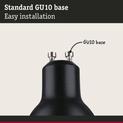 Black metal GU10 lamp base with standard connection for easy installation