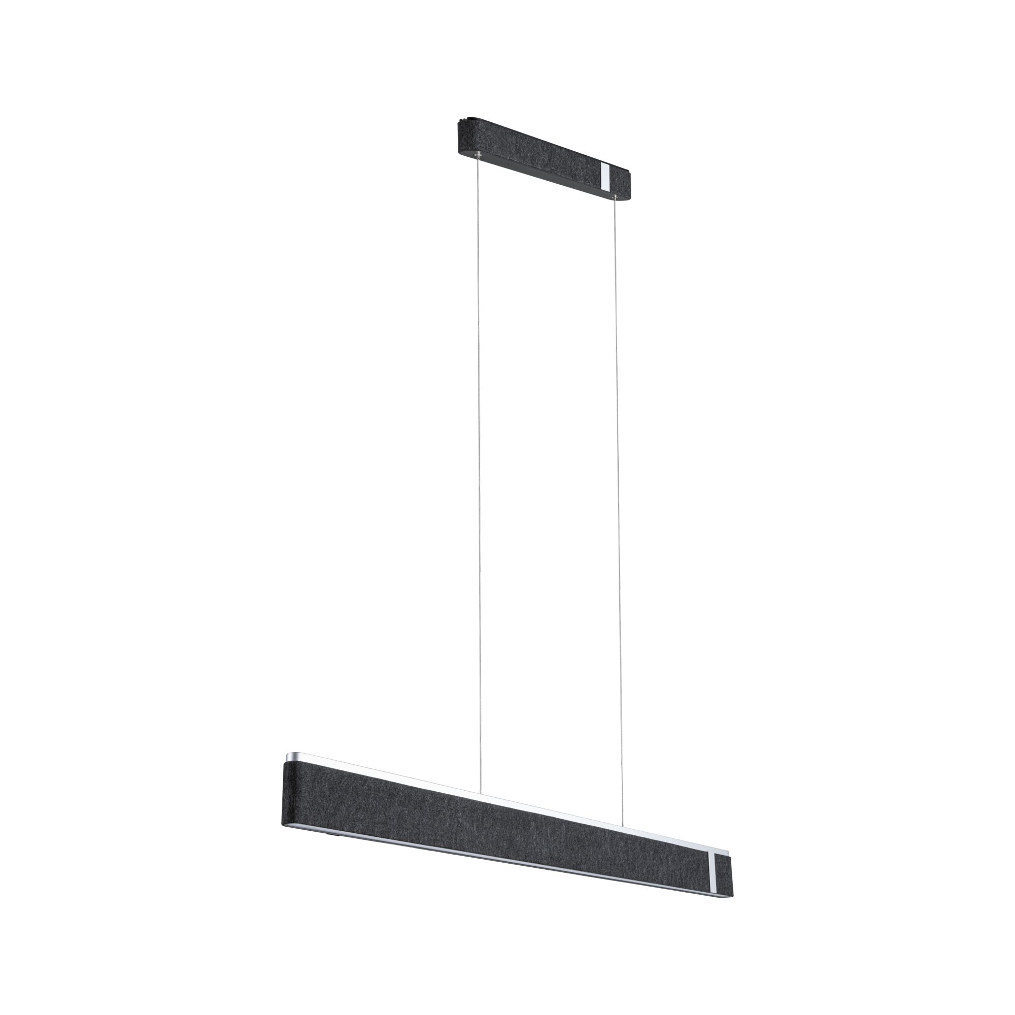Modern black pendant light with fabric cover and aluminum frame for stylish indoor lighting