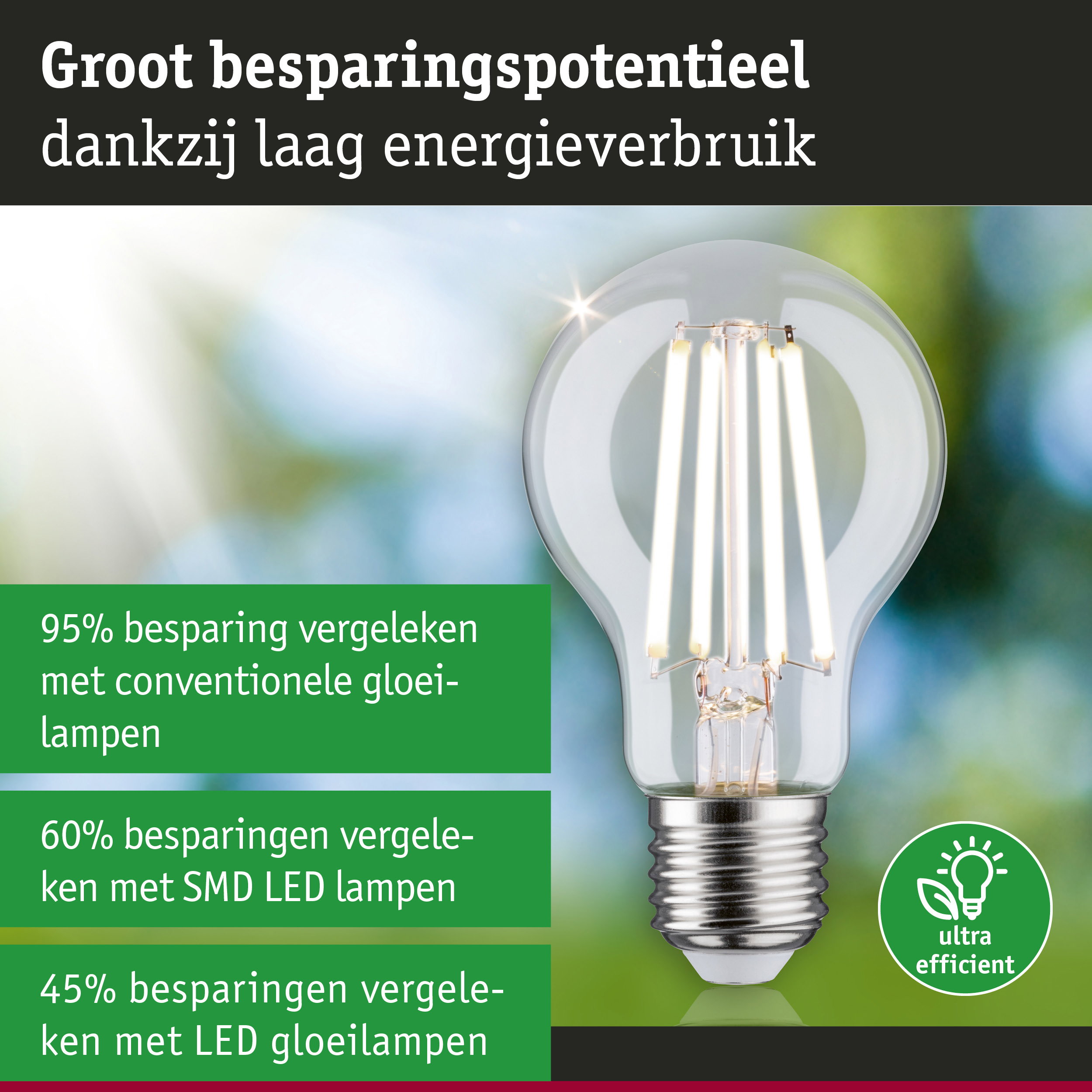 Energiezuinige LED-lamp met helder glas en metalen fitting voor efficiënte verlichting