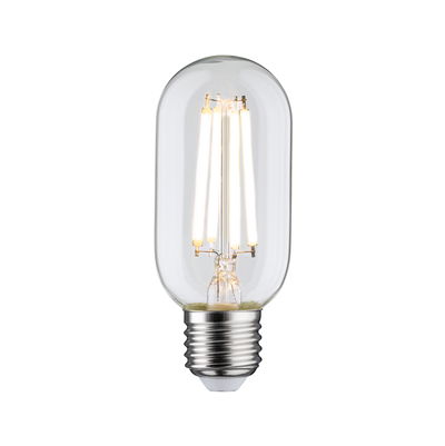 Clear glass LED bulb with E27 base, warm white light for energy-efficient lighting solutions