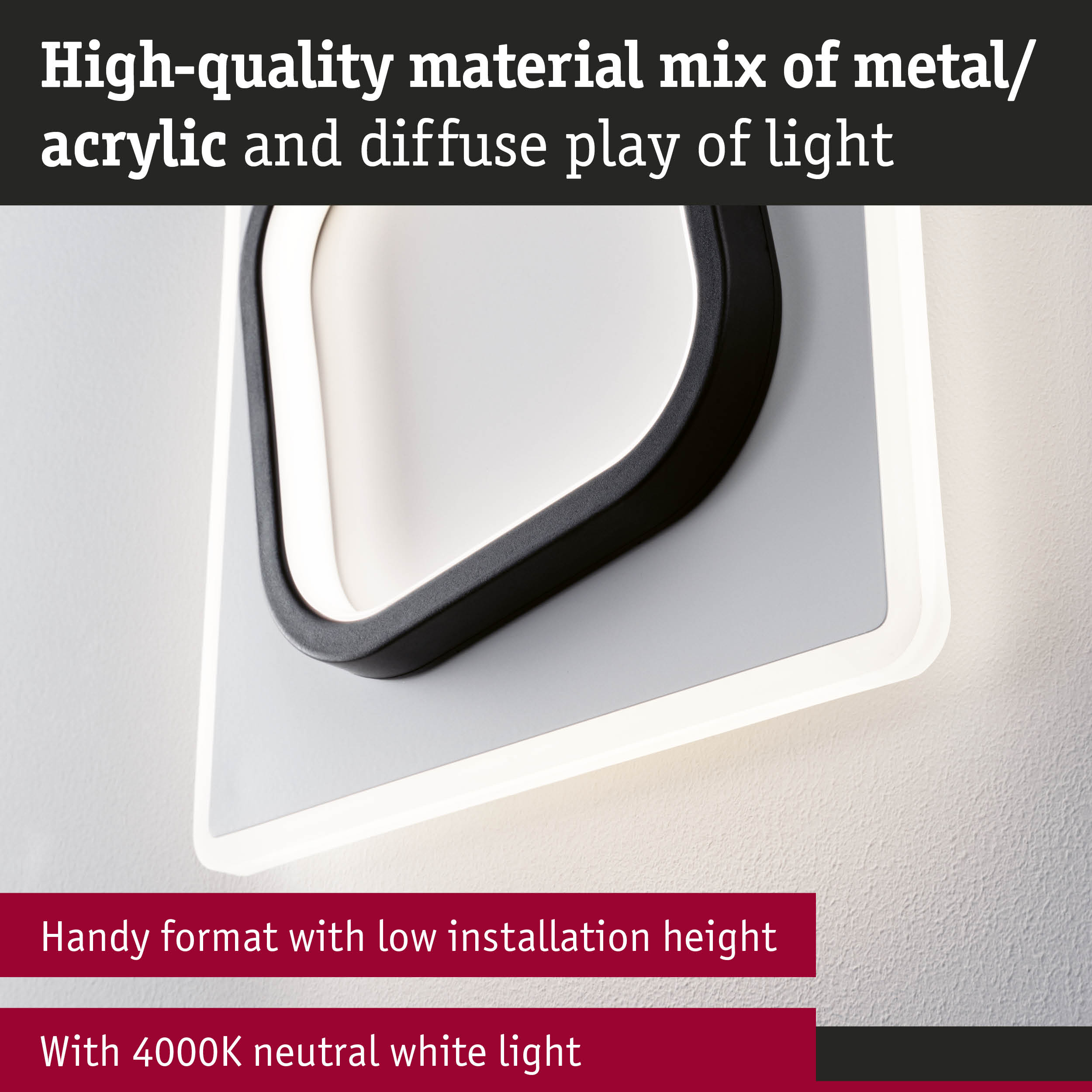 Modern wall light in white metal and acrylic with 4000K neutral white light for home lighting