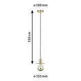 Hängelampe aus goldfarbenem Metall mit 150 cm Kabel und 155 mm Lampenschirmdurchmesser, LED Beleuchtung