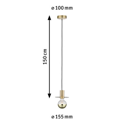 Pendant lamp in gold metal with 150 cm cable and 155 mm shade diameter, LED lighting for modern interiors