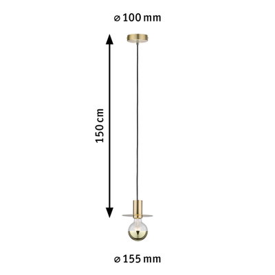 Pendant lamp in gold metal with 150 cm cable and 155 mm shade diameter, LED lighting for modern interiors