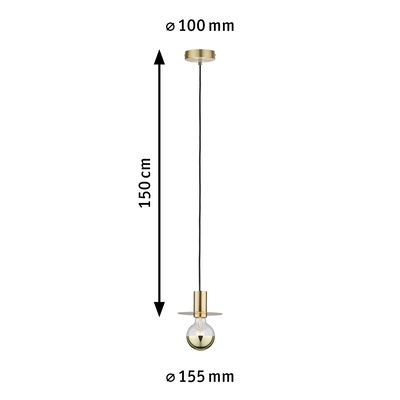 Hängelampe aus goldfarbenem Metall mit 150 cm Kabel und 155 mm Lampenschirmdurchmesser, LED Beleuchtung