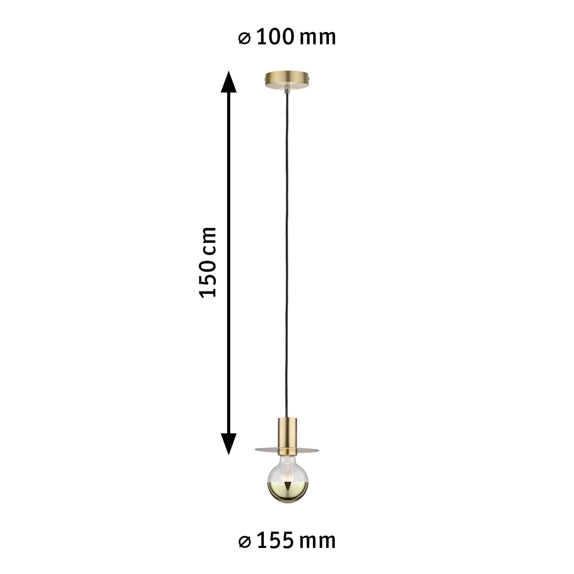 Brass pendant light with glass and black cable, 150 cm length, modern LED lighting fixture